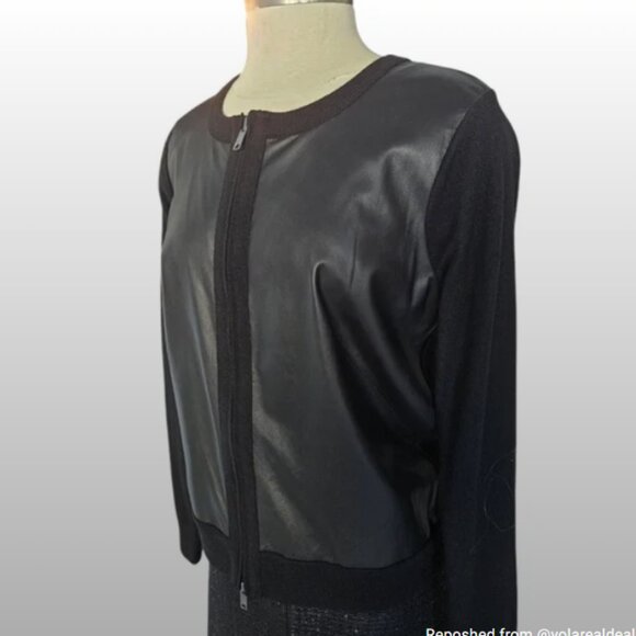 DKNY Black Leather and Knit Jacket L EUC - Picture 5 of 7